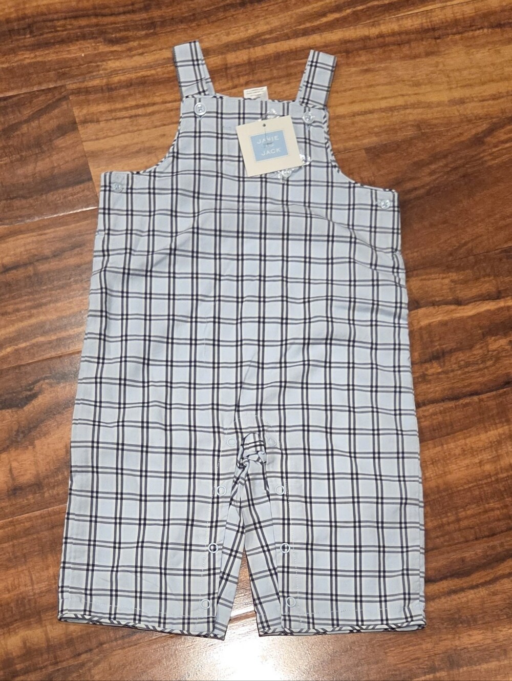 Janie and Jack NWT 3-6 Months Navy/Light Blue Plaid Overalls